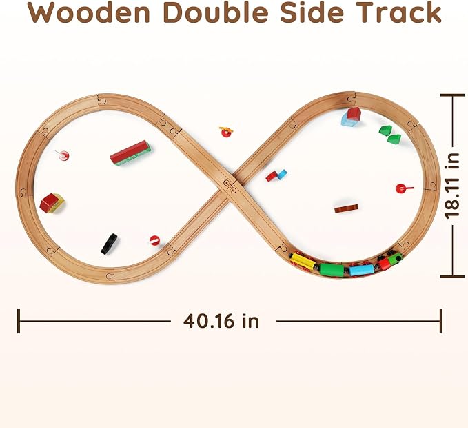 SainSmart Jr. Wooden Train Set for Toddler with Double-Side Train Tracks Fits Brio, Thomas, Melissa and Doug, Kids Wood Toy Train for 3,4,5 Year old Boys and Girls