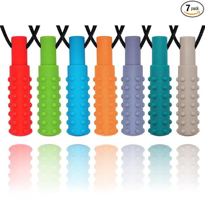 Chew Necklaces for Sensory Boys and Girls, Silicone Chew Toys for Kids with Autism, ADHD, SPD, Teething or Special Needs, Chewy Necklace for Adults Reducing Anxiety Fidgeting 7 Pack