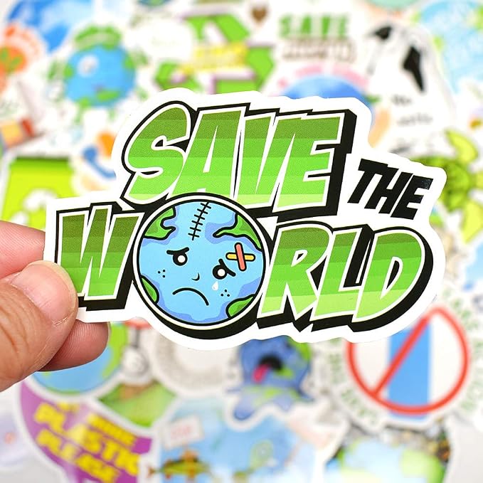 QTL Earth Day Stickers for Kids, Environmental Party Supplies, Waterproof Vinyl Stickers, Earth Day Decorations and Gifts, 50PCS