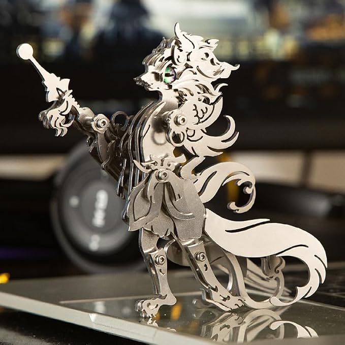 3D Metal Puzzles Toys The Meow Meow Family King and Princess Cat DIY Handmade Assembled Model Kits Ornaments Christmas New Year and Birthday Gifts for Adult (General Cat Silver)