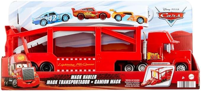 Mattel Disney and Pixar Cars Mack Hauler, 13-inch Toy Transporter Truck with Ramp & Carry Storage for 12 Vehicles, Gift for Kids Ages 4 Years Old & Up