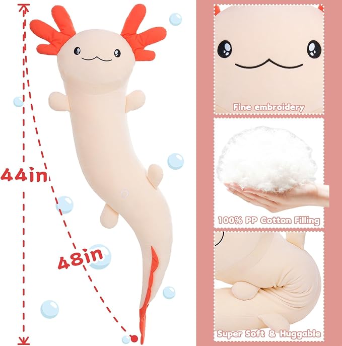 MaoGoLan Giant Axolotl Plush Pillow, Big Axolotl Plush Stuffed Animal Toy for Kid Girl Boy, Jumbo Stuffed Salamander Body Pillow Glow in The Dark, Birthday Day Gift Baby Shower Party Decor, Pink