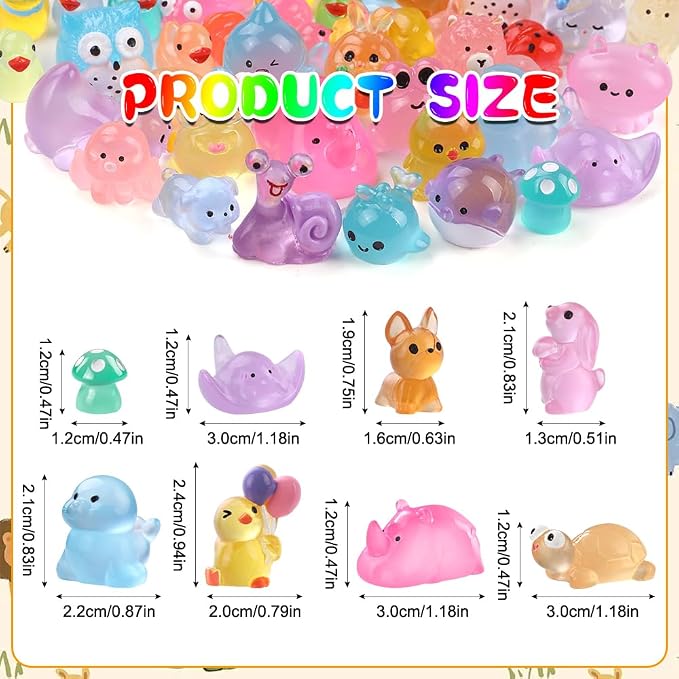 DIYDEC 206pcs Mini Luminous Resin Animals, Miniatures Glow in The Dark Toys Tiny Little Figures to Hide Small Duck Decor for Party Favors Bag Fillers Fairy Garden Dollhouse Accessories