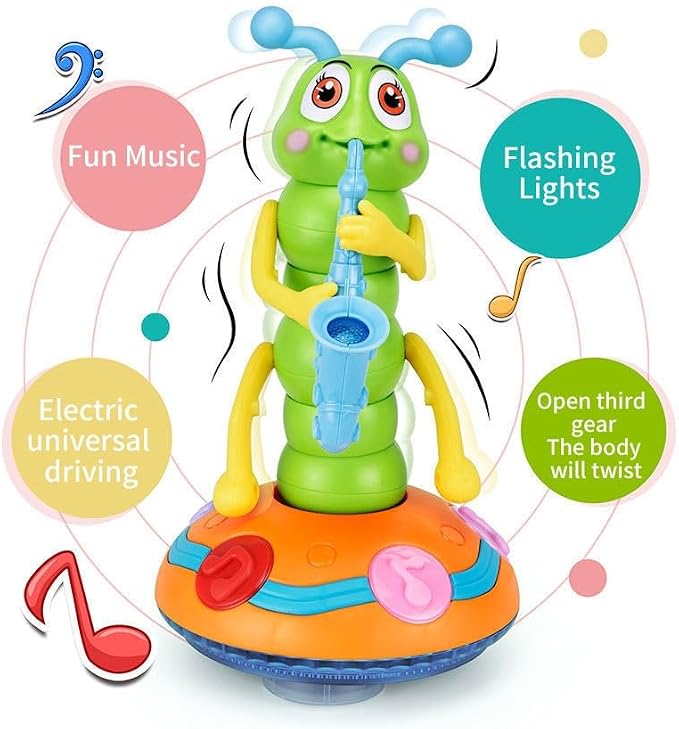 Children's Electric Caterpillar Saxophone Musical Toys, Dancing Saxophone Caterpillar,Baby Sensory Toys with LED Lights for Toddler Boys Girls (Pink-1 Pcs)