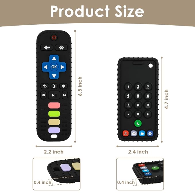 ZOEDO Baby Teething Toys, Remote Control Shape Teething Toys, Cell Phone Teether for Babies, Toy Chew for Babies 3-24 Months, BPA Free & Refrigerator Safe