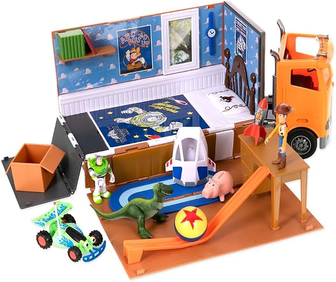 Disney Store Official Toy Story Moving Truck Vehicle Play Set - Eggman Movers Truck with Trailer, Andy's Room, Woody, Buzz Lightyear, Rex, RC, & Hamm Plus Accessories