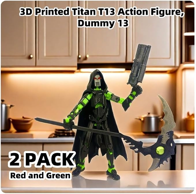 SENROELECTRONAGE T13 Action Figure Assembly Completed, New 2Pcs Dummy 13, Lucky T13 Action Figure, 3D Printed Multi-Jointed Movable, Black Green, Black Red Devil's Scythe Action Figures