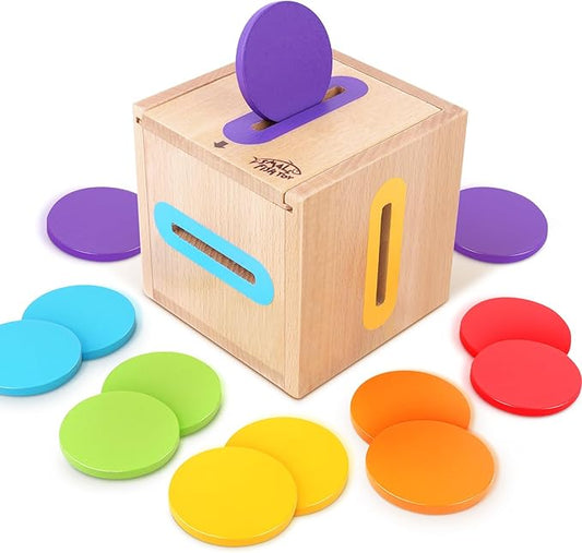 Montessori Toys for 1 2 3 Year Old: Fine Motor Wooden Color Sorting Sensory Toy for Toddlers 1-3 Year Old, Object Permanence Wooden Learning Matching Game, Baby Boys Girls Gifts 12-18 Month Old