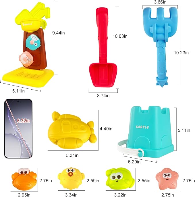 IOKUKI Sand Toys with Mesh Bag Including Dump Truck, Sand Water Wheel, Beach Buckets, Shovels, Rakes, Molds, Outdoor Beach Toys Tool Kit for Kids, Toddlers, Boys and Girls (13 PCS) Age 3+