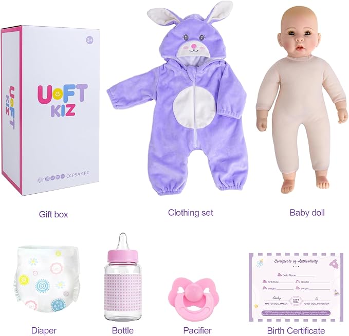 UOFTKIZ Real Life Baby Dolls - 17" Lifelike Baby Dolls, Soft Baby Doll with Open Eyes, Gifts for 3+ Years