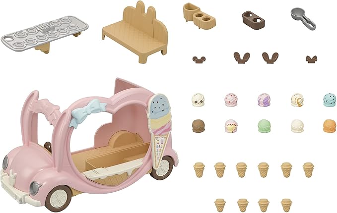 Calico Critters - Ice Cream Van - Calico Land Amusement Series – Kids Pretend Play Toy, Miniature Vehicle & Accessories Set, Ages 3+