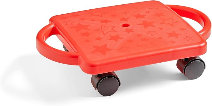 hand2mind Red Indoor Scooter Board with Handles, Sit Down Floor Scooter, Gym Activities for Kids, Indoor Sport Recess Games, Physical Education Equipment, Gross Motor Toy