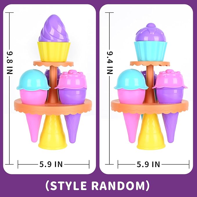 SupMLC Beach Toys Ice Cream Sand Toys - Toddlers Beach Essentials for Kids Girls Boys, Sand Molds, Shovels with Collapsible Mesh Bag, Travel Sand Box Toys for Beach, Party, Bath Toys Pretend Play