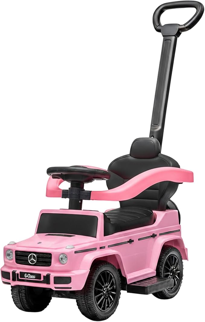 Best Ride On Cars 3 in 1 Mercedes G-Wagon Push Car for Toddlers 1 to 3 Years Old, Kids Outdoor Stroller with Music, Horn Sounds, Realistic Driving Experience, Pink