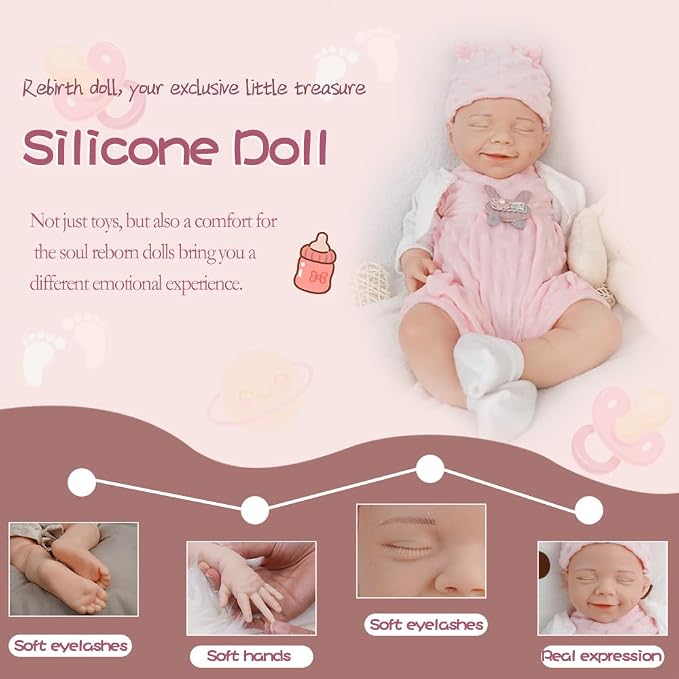 Girl 18 Inch, Silicone Reborn Baby Dolls, Realistic Baby Doll, Not Vinyl, Posable Newborn, Reborn Baby Dolls Silicone Full Body