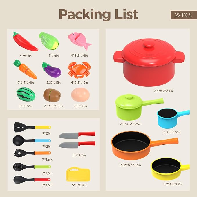 GILOBABY Kids Play Kitchen Accessories - Complete Cooking Toy Set with Pots, Pans & Utensils for Toddlers 1-3, Learning Educational Pretend Play Gift for Girls (Red)