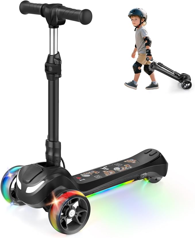 Electric Scooter for Kids Ages 3-8, 3 Wheels Electric Scooter, Electric Kick Scooter with 2 Speeds, Long Battery Life, Flashing LED Wheels, Adjustable Height, B2 with Bluetooth Music for Boys/Girls
