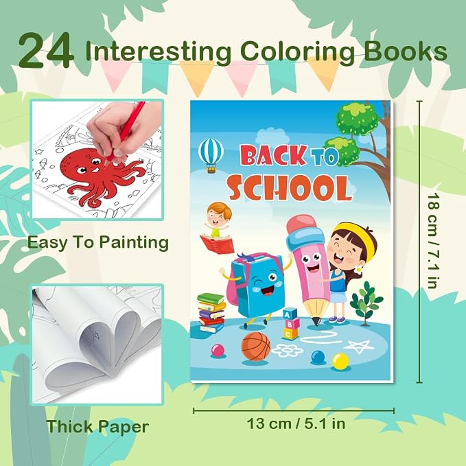 24 Mini Coloring Books Suitable for Kids Ages 2-4 and 4-8,Small Party Gifts,Bulk Birthday Gifts,Gift Bag fillers Include Dinosaurs,Mermaids,Animal,Princess(24-A)