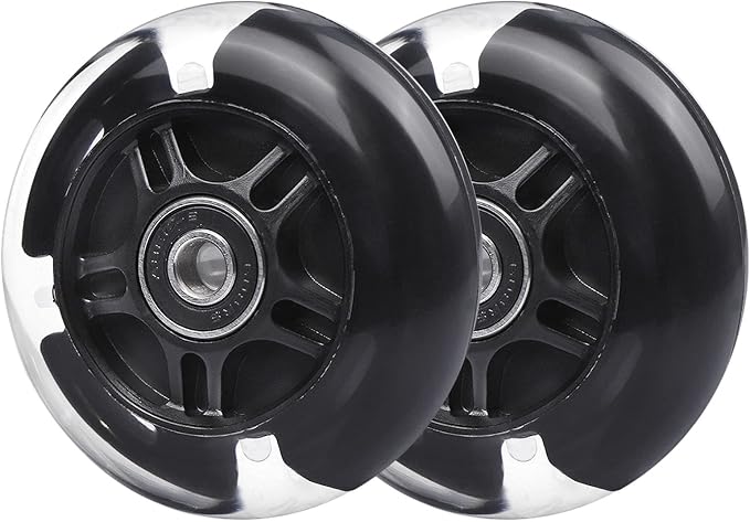 2-Pack Rear 80mm Colorful Flashing 3-Wheeled Kid Scooter Replacement Wheels for Kid Push Kick Scooter (Black)