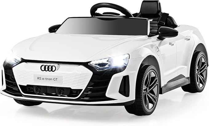 INFANS 12V Kids Ride On Car, Licensed Audi RS e-tron GT Electric Vehicle with Remote Control, Toddlers Battery Powered Toy with 4 Wheels Suspension, LED Headlight, Music, MP3, USB, TF Port (White)
