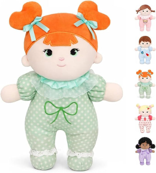 Soft Baby Doll My First Baby Rag Dolls for Kids,Snuggle Buddy Toys for 1 Year Old Girl,Birthday Gifts for Girls Infants 10"(Green)