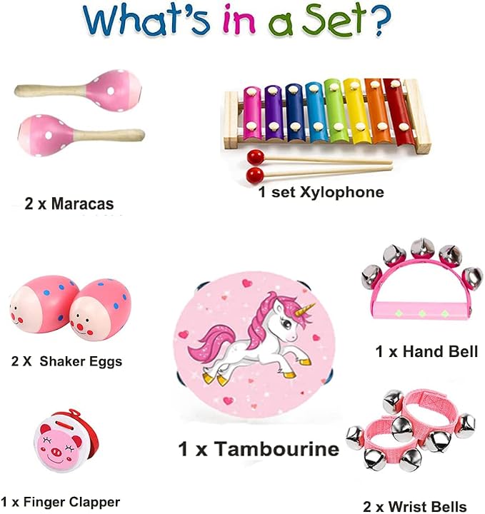 Kids Musical Instruments Sets, Non-Toxic Musical Toy, Wooden Percussion Instruments Toys Tambourine Xylophone for Kids Playing Preschool Education, Promotes Early Learning for Boys Girls Gift