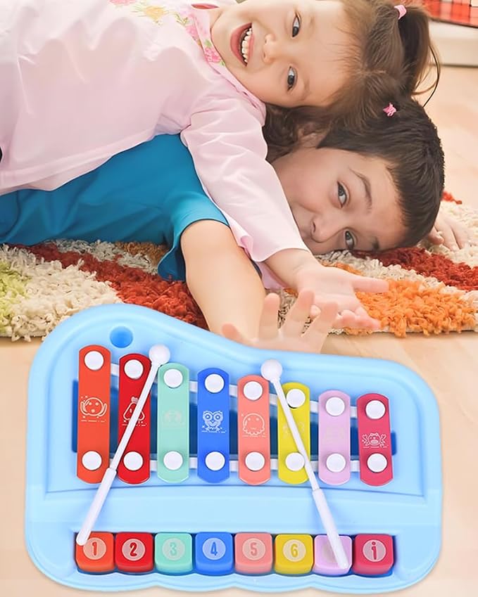 2 in 1 Piano Xylophone for Toddlers, 8 Multicolored Cause and Effect Toys Baby Xylophone, Musical Instrument Toy Piano for Toddlers(Pink)