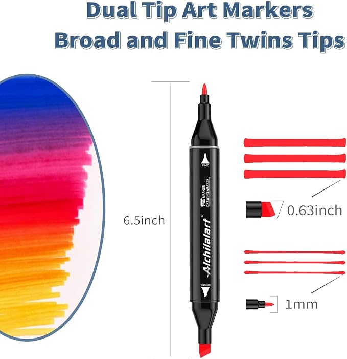 alchilalart 100 Colors Alcohol Markers Set, Dual Tip Art Markers with Case, Premium Artist Pens for Adult Coloring Books, Journaling, Sketching, Manga, Card Making, Gifts for Kids Teens & Women
