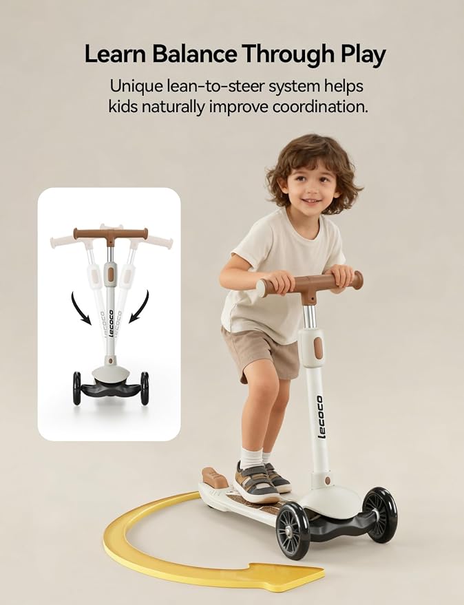 Kick Scooter for Kids Ages 2-14, 3 Wheel Scooter Adjustable Height Foldable Design, 3 LED Light Wheels, Rear Brake, Extra Wide Non-Slip Deck Kid Scooters for Boys and Girls