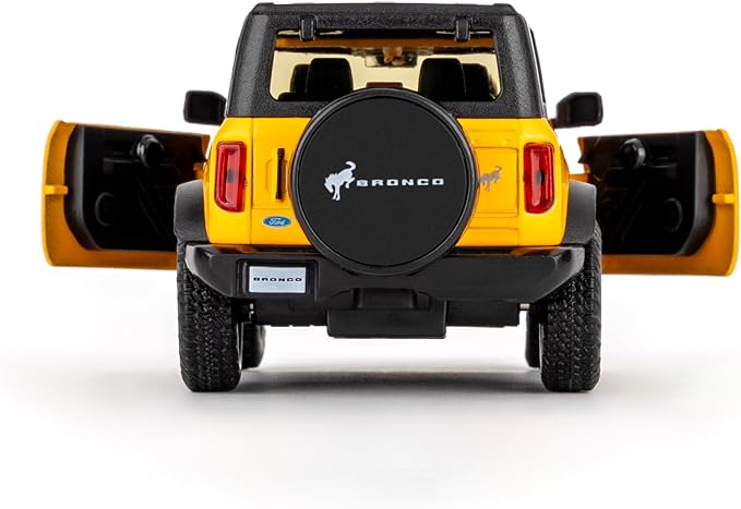 1:36 Scale Ford Bronco Badlands 2dr Toy Car, Diecast Pull Back Vehicles Model Car, Doors Open, Collection Kids Toy for Aged 3 and up, Gift Yellow
