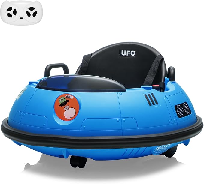 Ride On Bumper Car, 12V Electric Toddlers Car with Remote Control, Safety Belt, Music, Flashing Lights, 360 Degree Spin, Bumper Car for Toddlers,Kids (Blue)