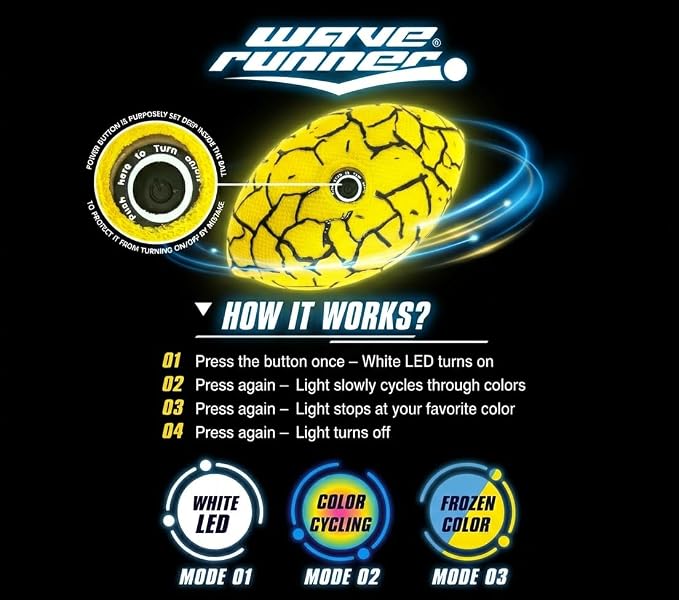 Wave Runner Light Up Football for Kids, Glow in The Dark LED Football, Rechargeable Football, Junior Size Waterproof Football Toy, Outdoor Football Gifts for Boys 8-12