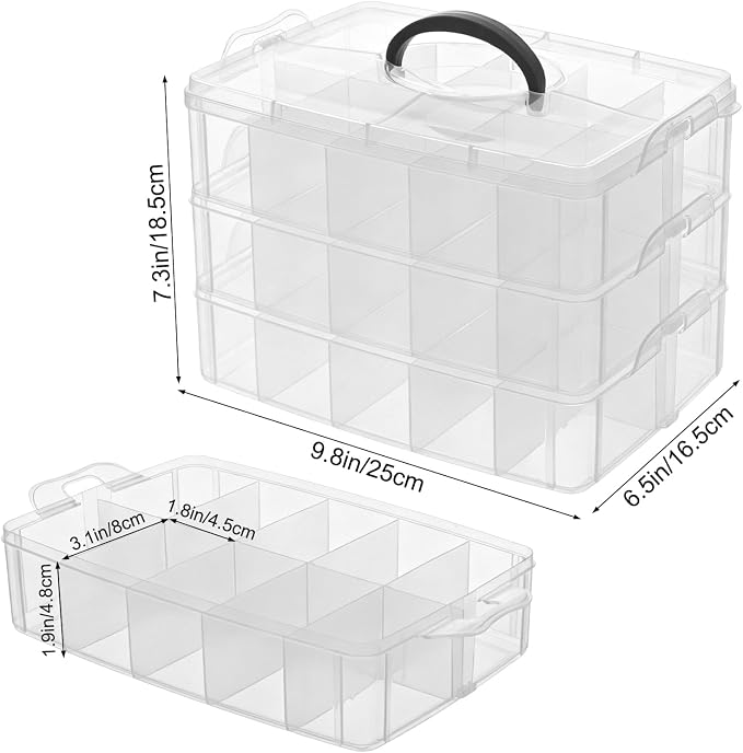 3-Tier 1/64 Scale Toy Car Storage Case with Carrying Handle Portable Transparent Storage Case Compatible with Matchbox Car Hot Wheels 30 Transparent Compartments Organizer for 30 Toy Cars