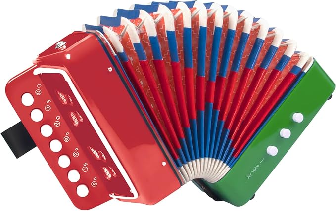 Button Accordion, Horse 10 Keys Control Kids Accordion Musical Instruments for Kids Children Beginners Lightweight and Environmentally-friendly (Mixer Color)