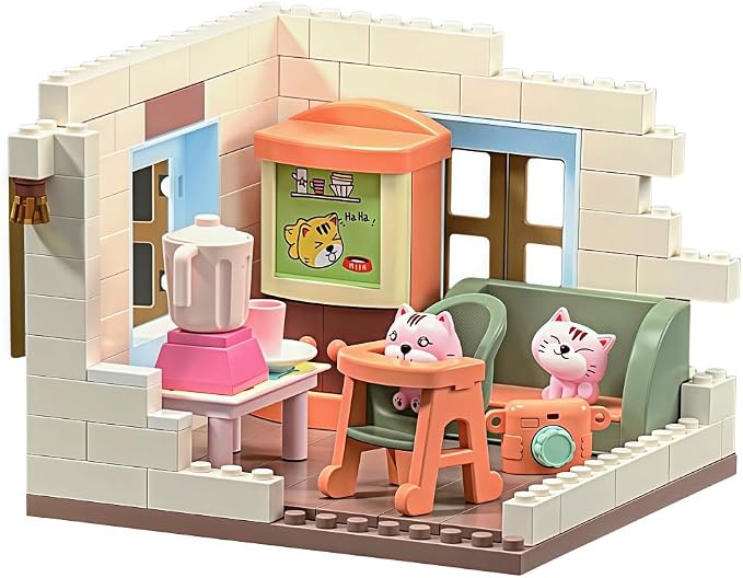 Koko's Cat Town DIY Miniature House Kit, Tiny White House Series Living Room Building Kit, Purrfect Dollhouse with 255PCS, Cat Toys Gift for Girls Boys Teens Kids Ages 3+