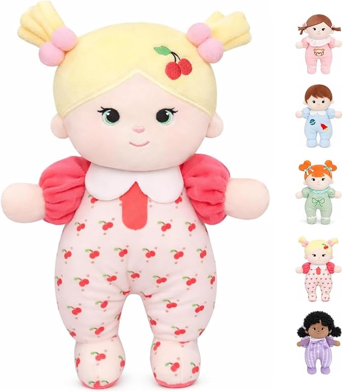 Soft Baby Doll My First Baby Rag Dolls for Kids,Snuggle Buddy for 1 Year Old Girl, Birthday Gifts for Girls Infants Toddlers 10" (Cherry Girl)