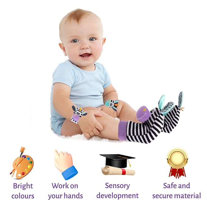 PADONISE Wrist Rattles for Babies Rattle Socks Wrist Strap Rattles Set Cartoon Socks Cute Animal Baby Sensory Development Toys 1-3 Years Early Educational Toys for Toddlers Baby Shower Gifts