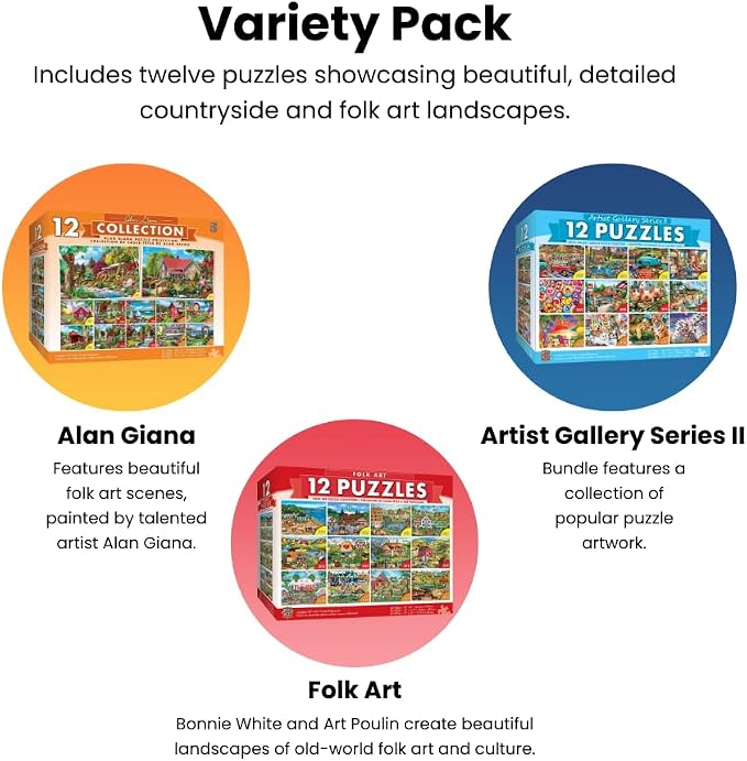 MasterPieces - Jigsaw Puzzle 12-Pack Bundle Set, Artist Gallery Collection Series 2 Landscape and Animal Puzzles, Family Fun for Adults and Kids