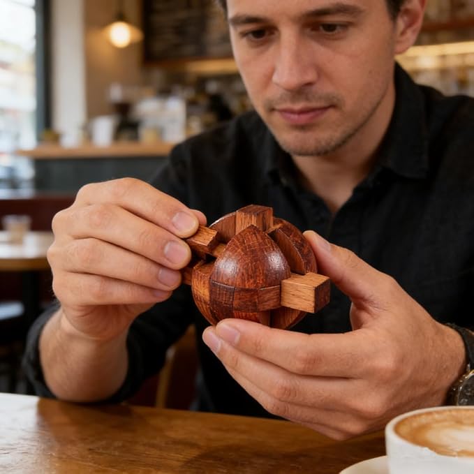 Wooden Brain Teaser Puzzles for Adults - Challenging 3D IQ Logic Games for Teens 14+, Stress Relief Desk Toys & Office Decor, Unique Gifts for Men, Women, Seniors (Ball)