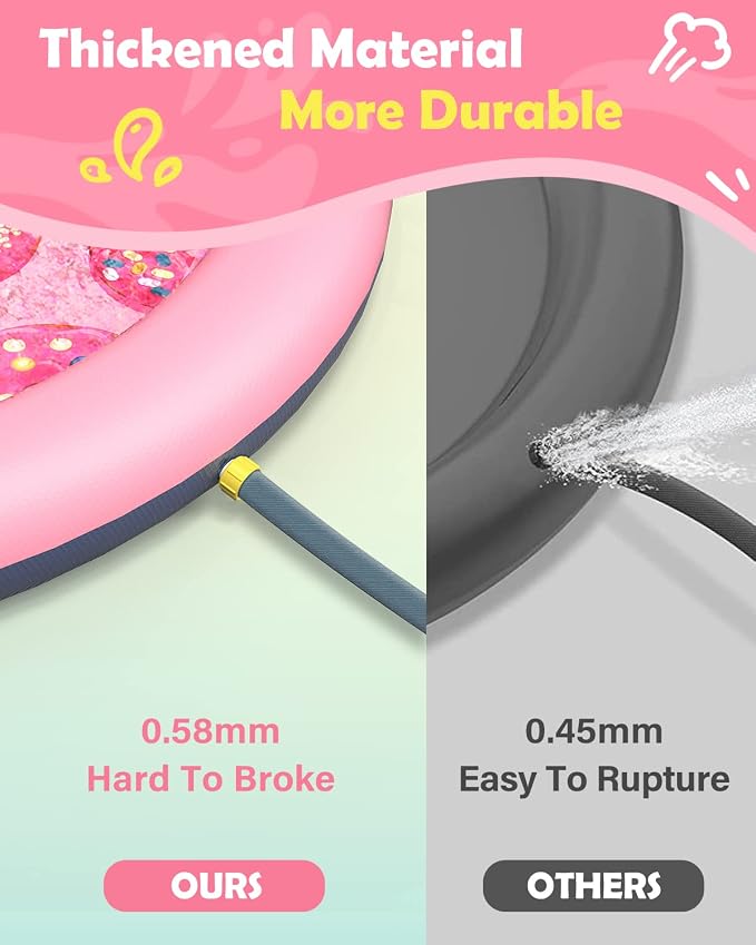 Peteast Anti-Slip Pink Donut Print Splash Pad for Kids and Dogs 0.58 mm Thicken Sprinkler Dog Pool for Summer Outdoor Water Toys - Fun Backyard Play Mat for Children and Pets (Pink 67in)