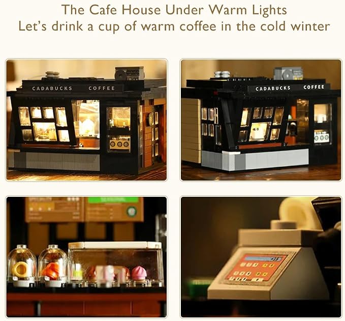 Coffee House Building Blocks Set with Lights, Detailed Street View Architecture Model, Café Interior & Accessories, Gift for Teens Adults 14+(768pcs)
