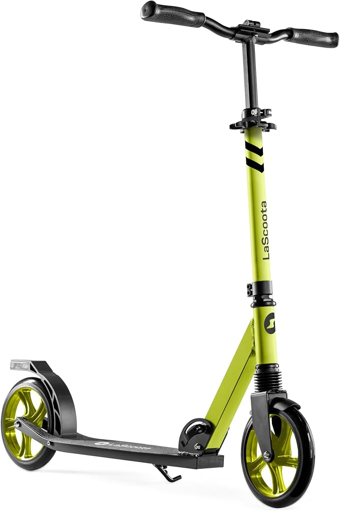 LaScoota Kick Scooter for Kids Ages 6+, Teens & Adults, Large 8" Sturdy Urethane Wheels. Adjustable Handlebar, Lightweight, Foldable, 220lbs Max Load