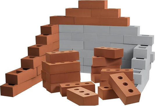 Deekin Foam Brick Building Blocks for Kids Thick Blocks Foam Large Fake Brick Construction Toy for Stacking Construction Gifts, 8 x 4 x 2.4 in(20 Pcs,Square Circle Holes)