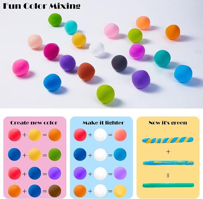 EDIFON Air Dry Clay, 24 Colors Modeling Clay for Kids, Foam Magic Clay Toy with Sculpting Tools, Non-Sticky, Ultra-Light & Soft, DIY Arts & Crafts School Project Set, Gifts for Boys & Girls Ages 3-12