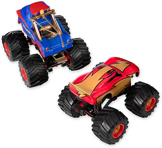 Disney Store Official Monster Trucks Lightning McQueen & Tow Mater Die Cast Set - 1:43 Scale Die Cast Metal Pixar Cars Toys with Free Rolling Wheels - Scenic Display Packaging Included