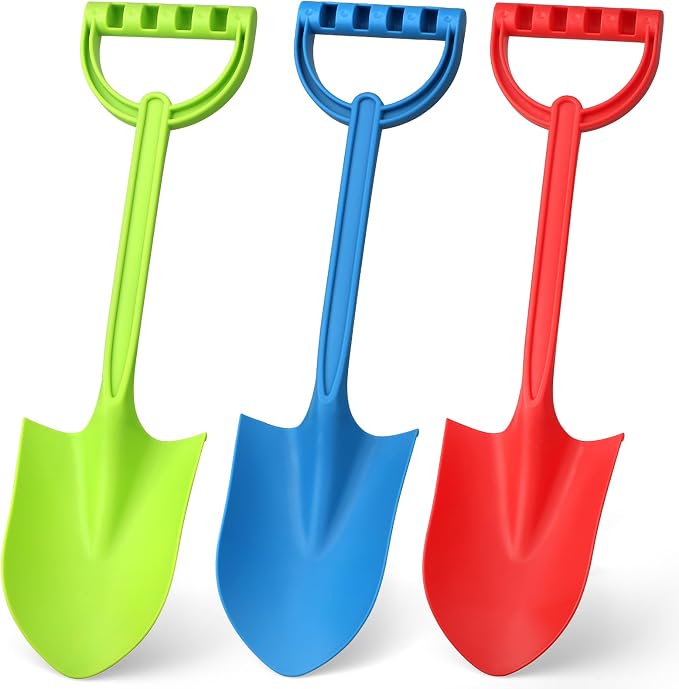 Heavy Duty 16" Thick Beach Sand Toy Shovels for Kids Adults, Jumbo Scooping Spade Toys Kit Gear Water Pool Gardening Digging Sandbox Toy Garden Tool Complete Gift Set for Boys Girls Green Blue Red