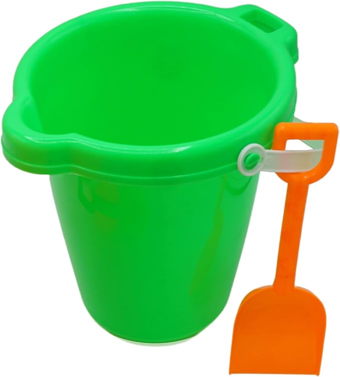 4E's Novelty 6 Pack 7.5" Beach Buckets and Shovels for Kids Bulk - Strong Large Sand Bucket for Toddler Beach Toys for Kids 3-10, Sandbox Toys