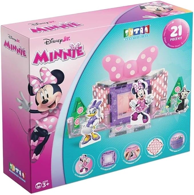 Tytan Official Disney Junior Minnie Mouse Magnetic Character Tile Set – 21-Piece STEAM Building Toy with Reusable Stickers & Instruction Manual – Educational Toy for Kids Ages 3+
