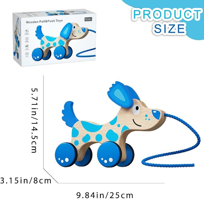 Wooden Pull Dog Toy Wooden Walk Pull Along Toy with String Toy Montessori Toddler Pull Toys for Walking Toddlers