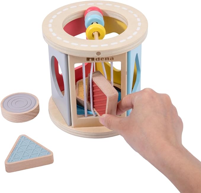 Montessori Toys for 1 Year Old, Wooden Rolling Shape Sorter‒4 Pcs Silicone Sensory Blocks, Developmental Learning Toy for Baby 12 Months, Color Sorting Activity for Toddlers Boys & Girls